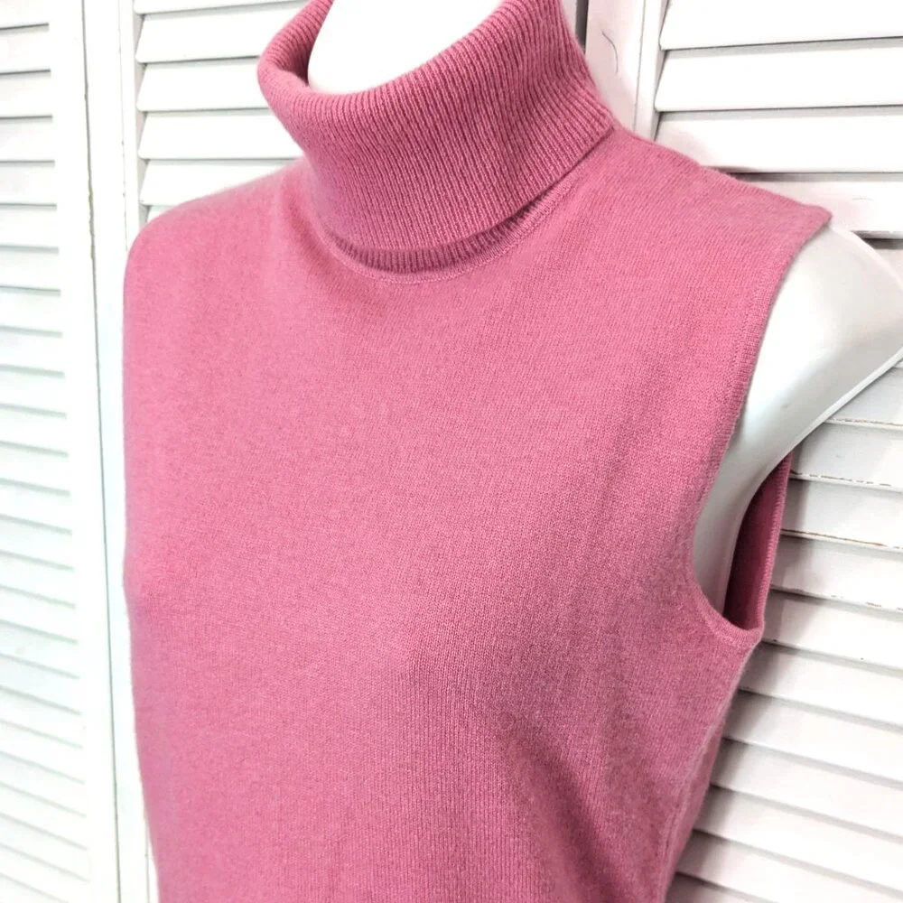 Cashmere Sleeveless Turtleneck Sweater Womans Small Light Salmon Pink Buchman - Picture 3 of 13